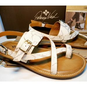 $99 Patricia Nash Fidella Gold Strappy Leather Casual Slide Womens Sandal NIB 8M